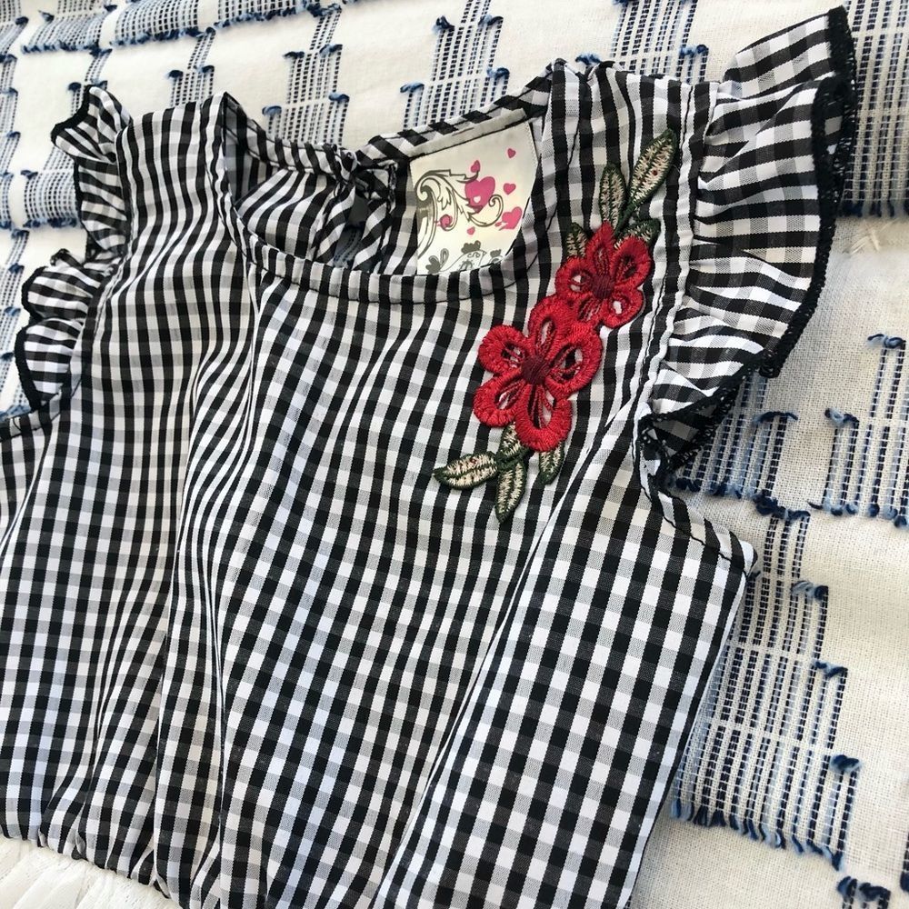 24M Jenna and Jessie Black & White Gingham Checker and Tulle Twirl Dress